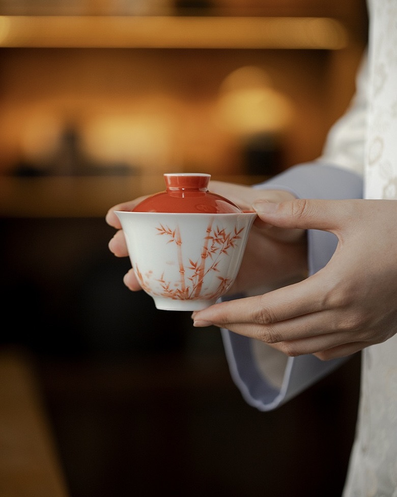 Chinese Red Ceramic Bamboo 150ml Gaiwan2 Chinese Red Ceramic Bamboo 150ml Gaiwan