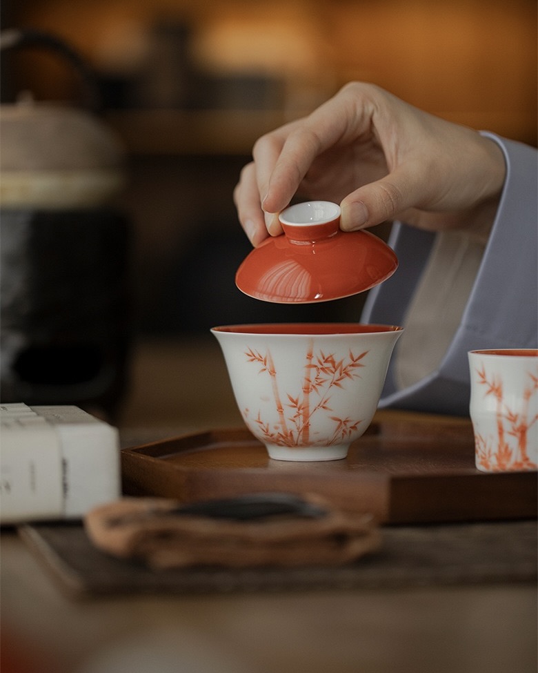 Chinese Red Ceramic Bamboo 150ml Gaiwan3 Chinese Red Ceramic Bamboo 150ml Gaiwan