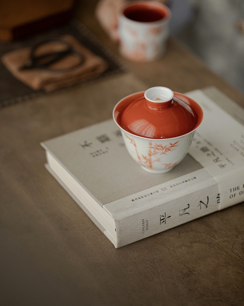 Chinese Red Ceramic Bamboo 150ml Gaiwan4 Chinese Red Ceramic Bamboo 150ml Gaiwan