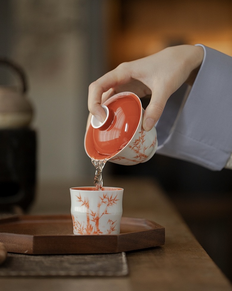Chinese Red Ceramic Bamboo 150ml Gaiwan5 Chinese Red Ceramic Bamboo 150ml Gaiwan
