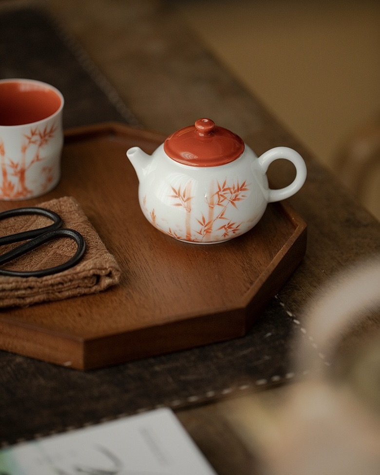 Chinese Red Ceramic Bamboo 150ml Gaiwan8 Chinese Red Ceramic Bamboo 150ml Gaiwan