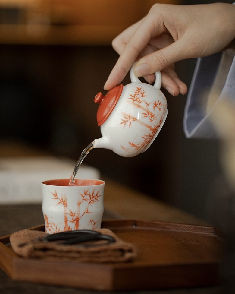 Chinese Red Ceramic Bamboo 150ml Gaiwan9 Chinese Red Ceramic Bamboo 150ml Gaiwan