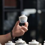 Hand-painted Qinghua Dou Cai Ceramic Calligraphy 60ml Gaiwan Set