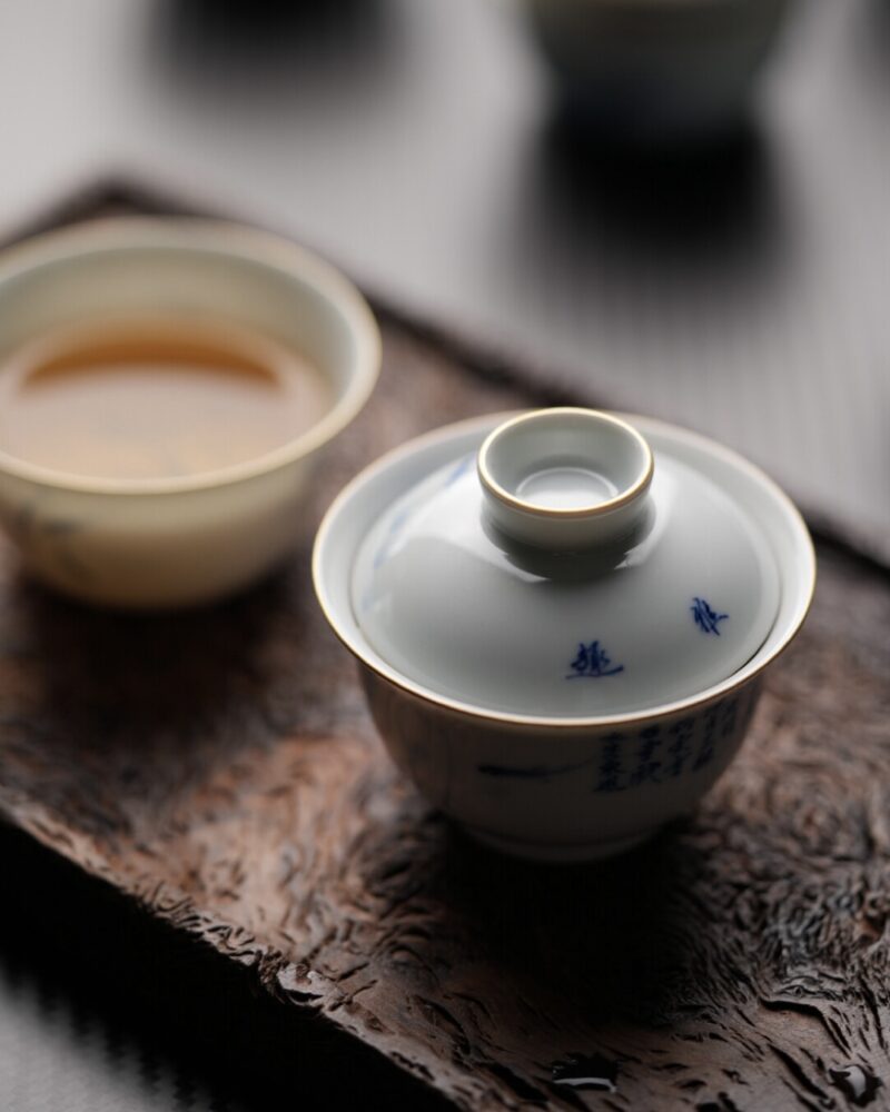 Hand-painted Qinghua Dou Cai Ceramic Calligraphy 60ml Gaiwan Set10 Hand-painted Qinghua Dou Cai Ceramic Calligraphy 60ml Gaiwan Set