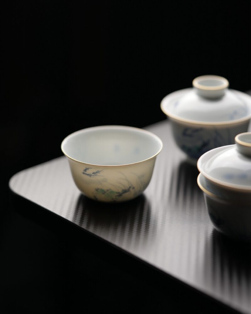Hand-painted Qinghua Dou Cai Ceramic Calligraphy 60ml Gaiwan Set3 Hand-painted Qinghua Dou Cai Ceramic Calligraphy 60ml Gaiwan Set