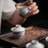 Hand-painted Qinghua Dou Cai Ceramic Calligraphy 60ml Gaiwan Set6 Hand-painted Qinghua Dou Cai Ceramic Calligraphy 60ml Gaiwan Set