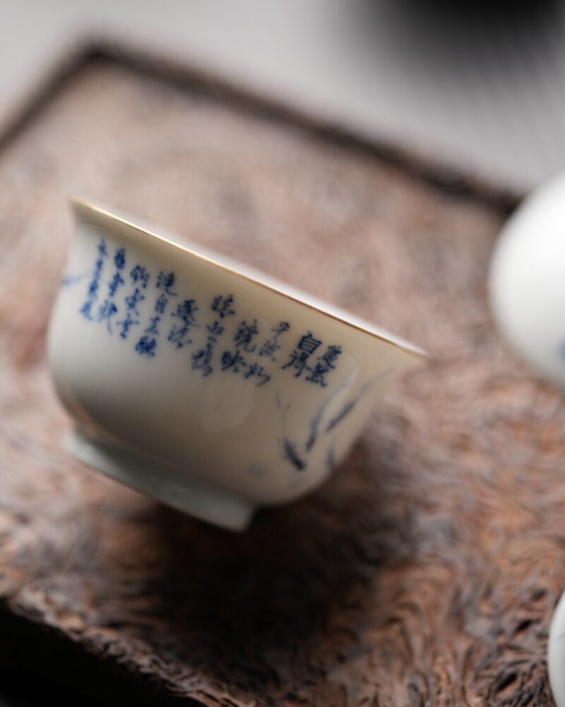 Hand-painted Qinghua Dou Cai Ceramic Calligraphy 60ml Gaiwan Set9 Hand-painted Qinghua Dou Cai Ceramic Calligraphy 60ml Gaiwan Set