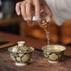 Hand-painted Qinghua Underglaze Golden Ceramic Twined Lotus 130ml Gaiwan3 Hand-painted Qinghua Underglaze Golden Ceramic Twined Lotus 130ml Gaiwan Set