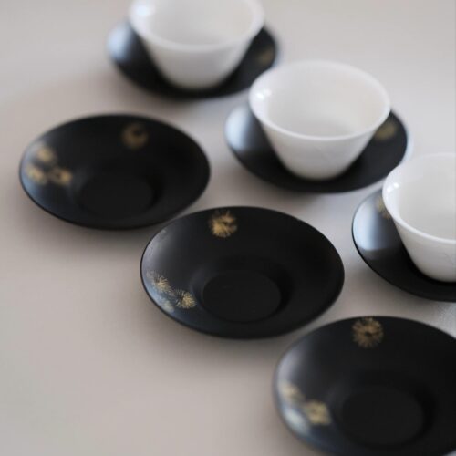 Midnight Black Gloden Snowflakes Iron Tea Coaster Saucer A Set of 6 Pieces1 Midnight Black Gloden Snowflakes Iron Tea Coaster Saucer A Set of 6 Pieces