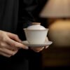 Ru Ware Ceramic Rice Yellow 120ml Gaiwan1 Vintage Style Ru Ware Ceramic Rice Yellow 120ml Gaiwan With Saucer