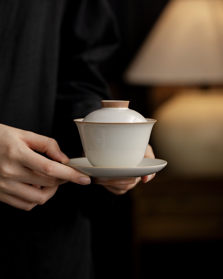 Ru Ware Ceramic Rice Yellow 120ml Gaiwan1 Vintage Style Ru Ware Ceramic Rice Yellow 120ml Gaiwan With Saucer