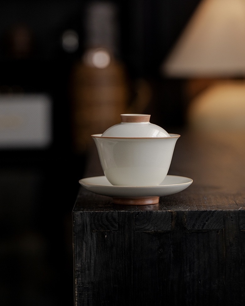 Ru Ware Ceramic Rice Yellow 120ml Gaiwan2 Vintage Style Ru Ware Ceramic Rice Yellow 120ml Gaiwan With Saucer