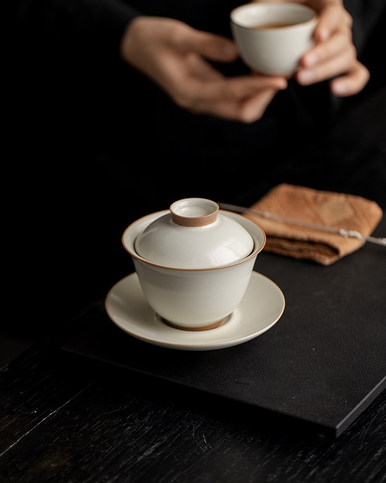 Ru Ware Ceramic Rice Yellow 120ml Gaiwan3 Vintage Style Ru Ware Ceramic Rice Yellow 120ml Gaiwan With Saucer