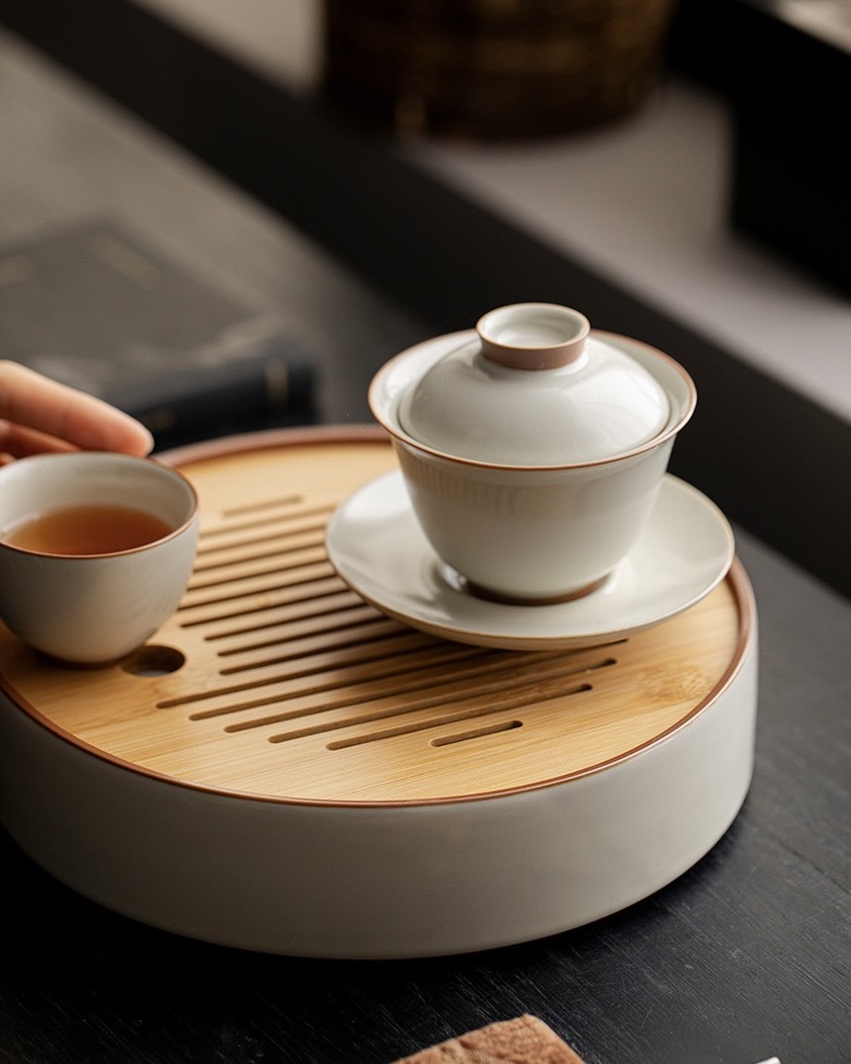 Ru Ware Ceramic Rice Yellow 120ml Gaiwan4 Vintage Style Ru Ware Ceramic Rice Yellow 120ml Gaiwan With Saucer