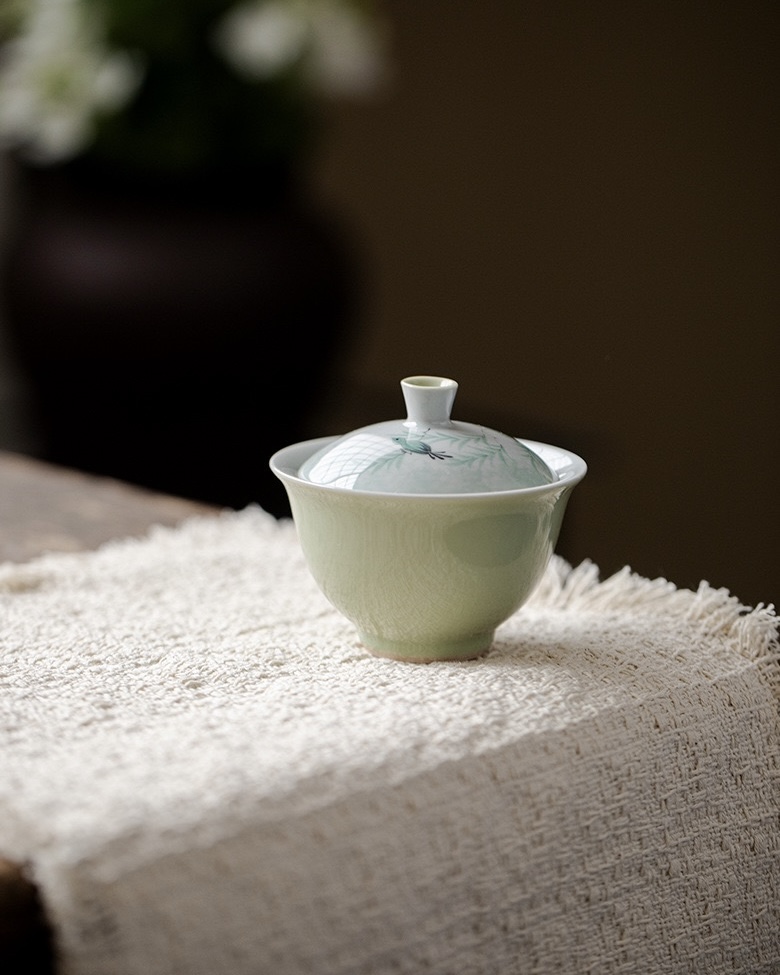 Spring Green Ceramic Willow and Swallow 100ml Gaiwan2 Spring Green Ceramic Willow and Swallow 100ml Gaiwan