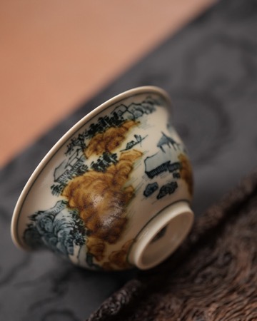 2DA79BA6-F853-447E-91A0-D4465587339B_4_5005_c Hand-painted Underglaze Golden Qinghua Ceramic Landscape 150ml Gaiwan