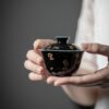 Black Glaze Ceramic Gold Flower 90ml Gaiwan