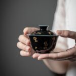 Black Glaze Ceramic Gold Flower 90ml Gaiwan