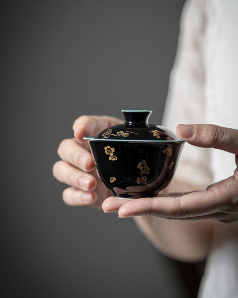 Black Glaze Ceramic Gold Flower 90ml Gaiwan