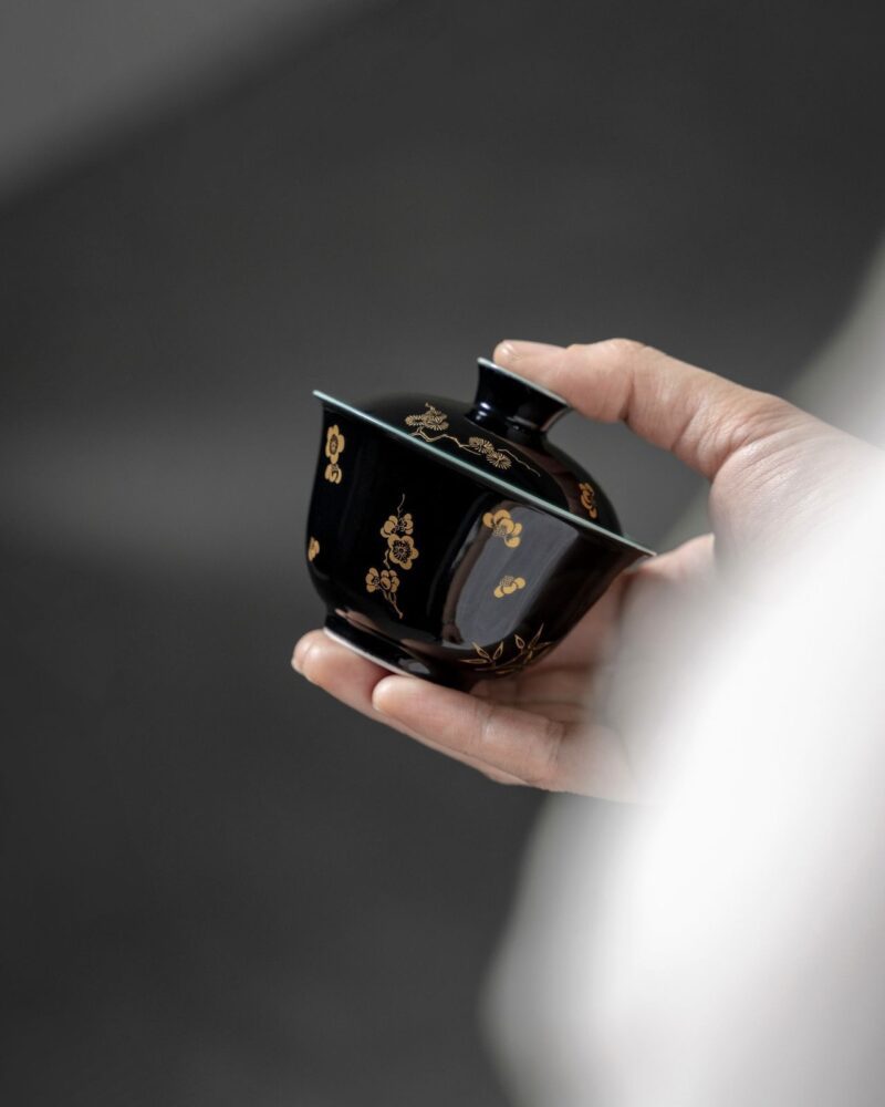Black Glaze Ceramic Gold Flower 90ml Gaiwan