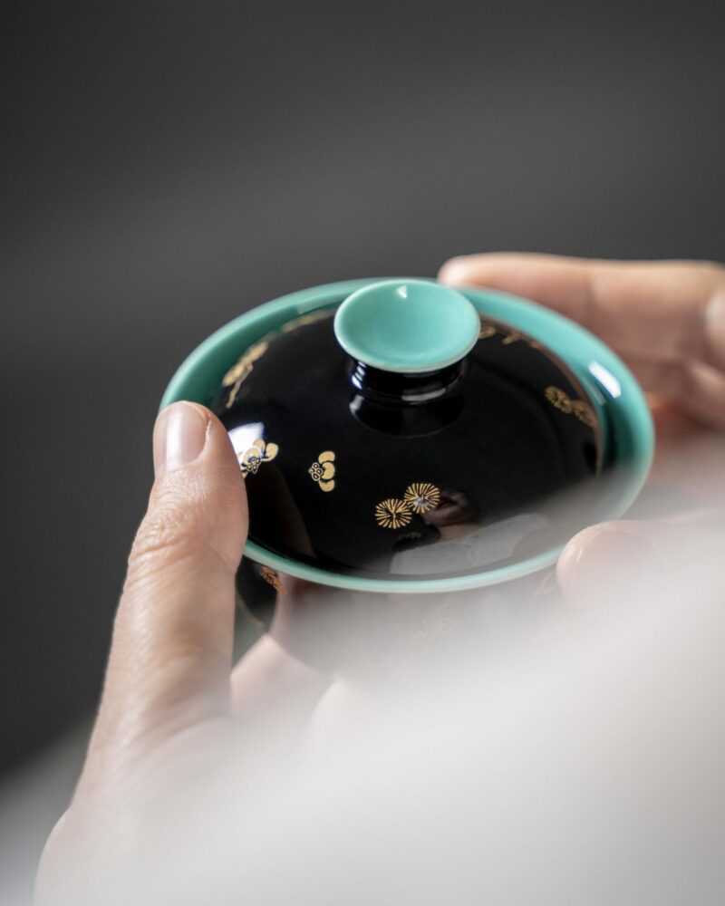 Black Glaze Ceramic Gold Flower 90ml Gaiwan