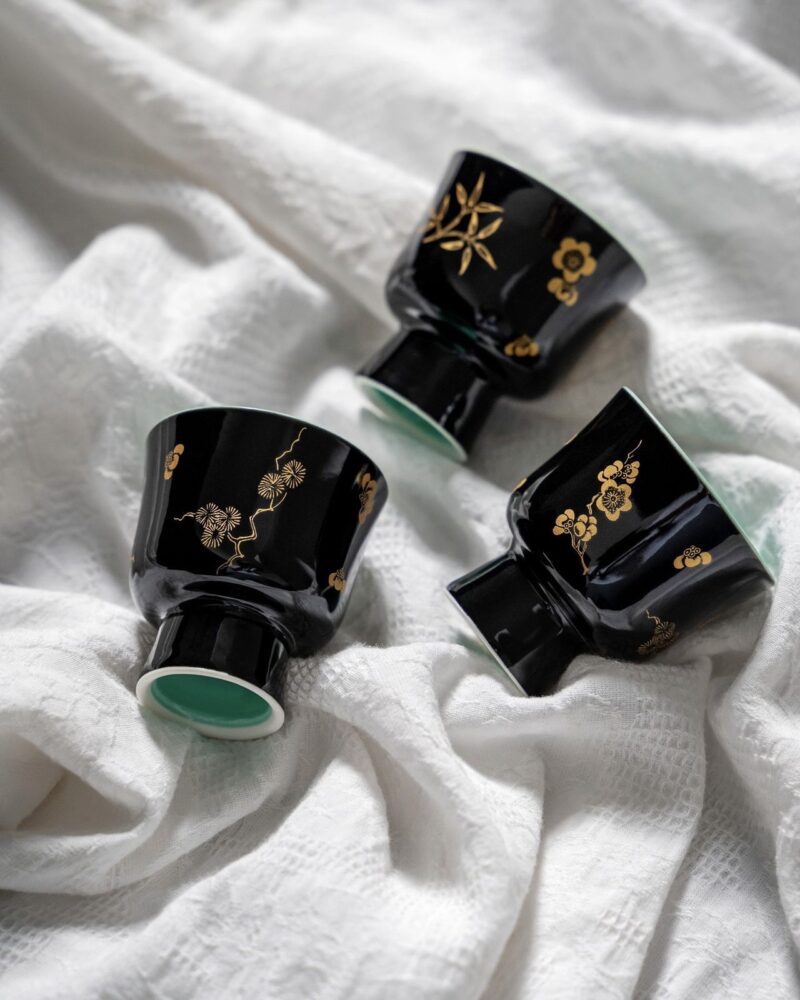 Black Glaze Ceramic Gold Flower 90ml Gaiwan