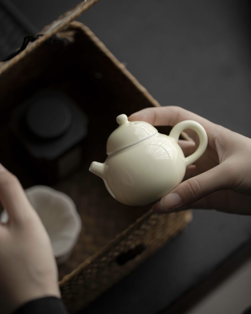 Elegant Ceramic Yellowish White 100ml Chinese Teapot4 Elegant Ceramic Yellowish White 100ml Chinese Teapot