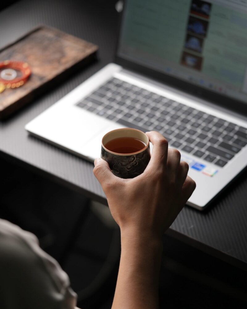 Hand-painted Dark Qinghua Ceramic Butterfly 100ml Tea Cup Coffee Cup