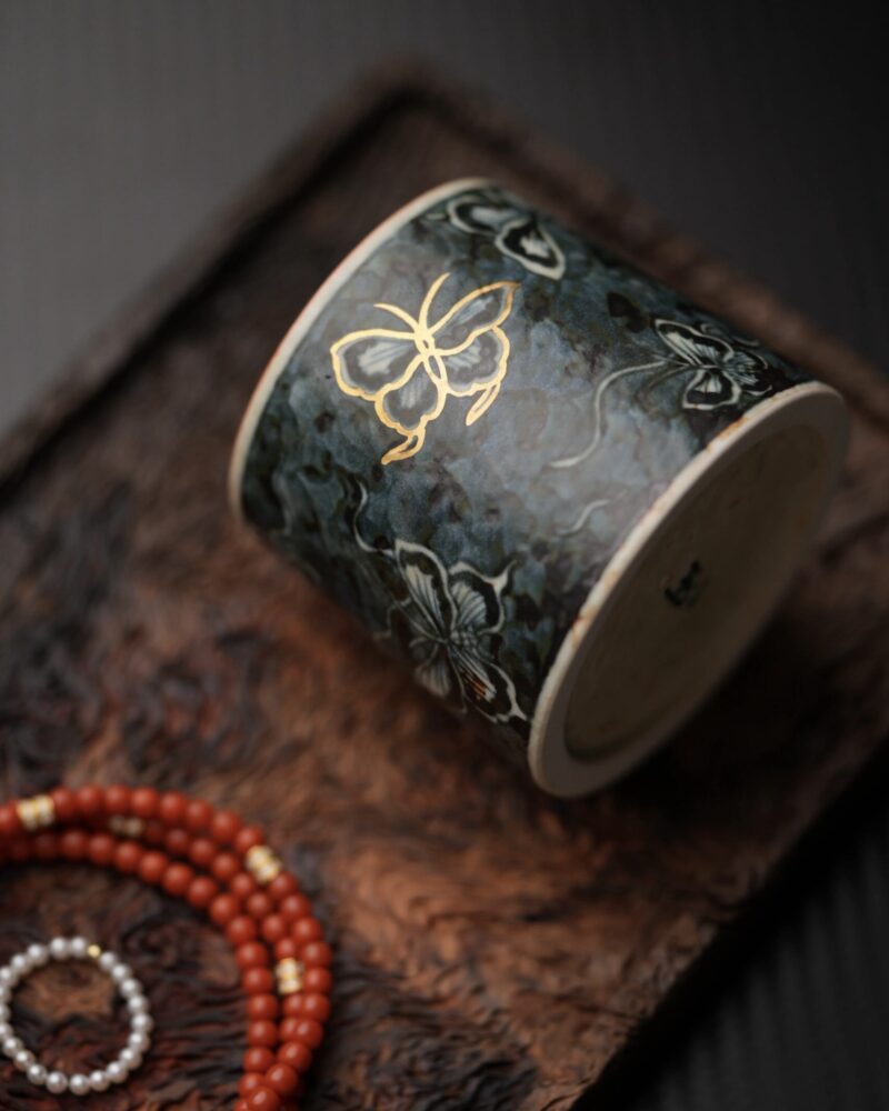 Hand-painted Dark Qinghua Ceramic Butterfly 100ml Tea Cup Coffee Cup