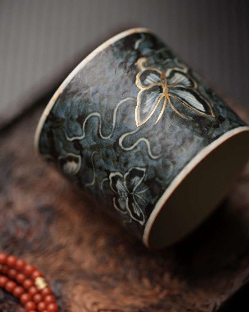 Hand-painted Dark Qinghua Ceramic Butterfly 100ml Tea Cup Coffee Cup