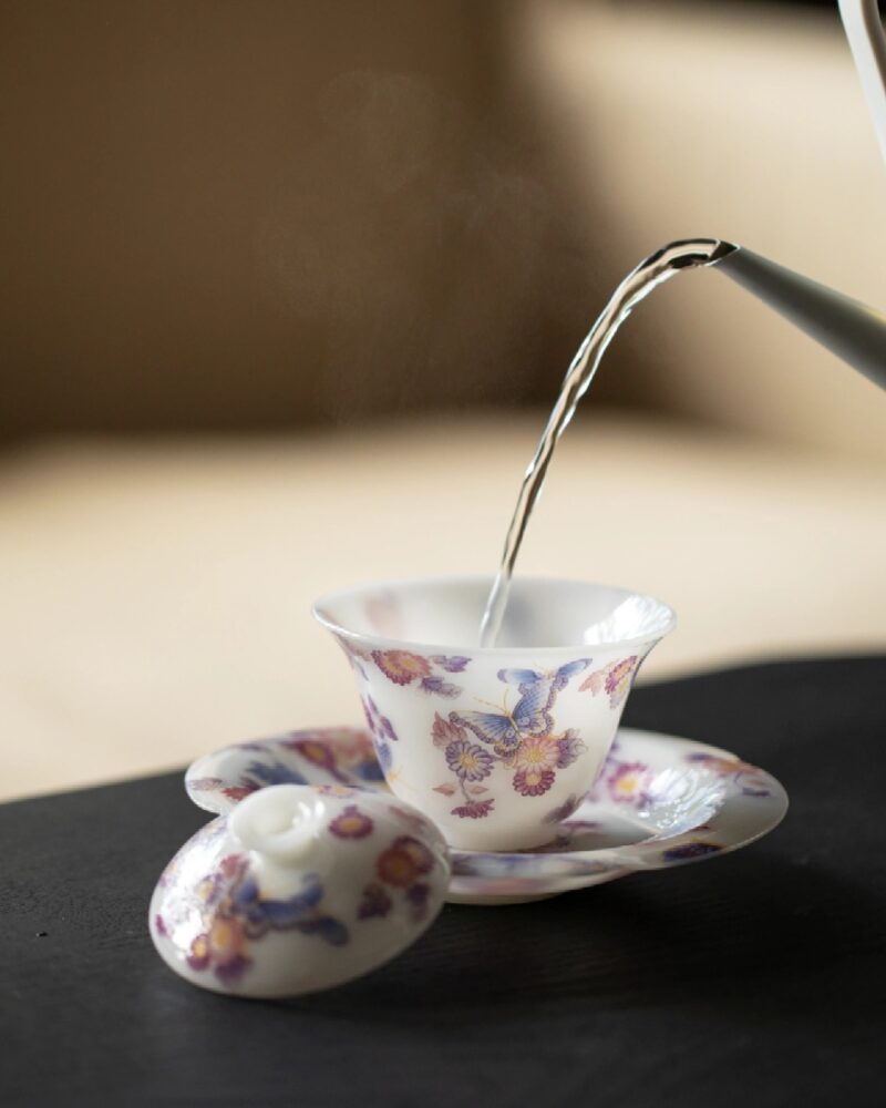 Jade White Porcelain Butterfly & Chrysanthemum 50ml Gaiwan2 Jade White Porcelain Butterfly & Chrysanthemum 50ml Gaiwan