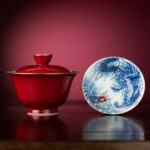 Hand-painted Ceramic Carmine Red Golden Carp Offering Treasure 120ml Gaiwan