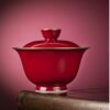 13 Hand-painted Ceramic Carmine Red Golden Carp Offering Treasure 120ml Gaiwan