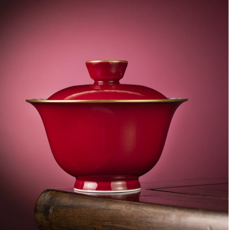 13 Hand-painted Ceramic Carmine Red Golden Carp Offering Treasure 120ml Gaiwan