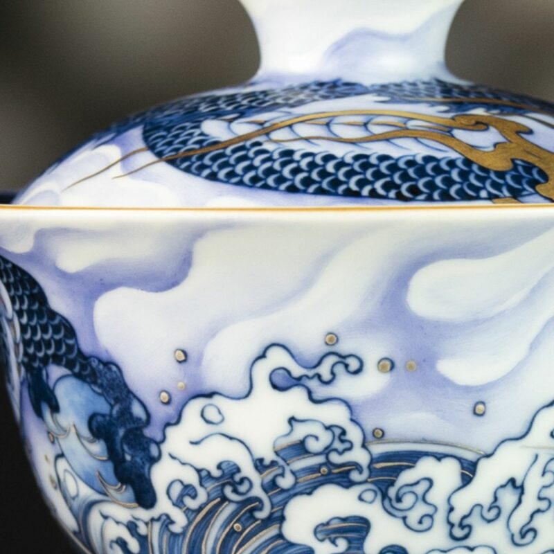 Handmade Hand-painted Qing Hua Ceramic  Dragon Drawing Water 120ml  Gaiwan