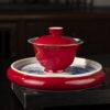 2 Hand-painted Ceramic Carmine Red Golden Carp Offering Treasure 120ml Gaiwan