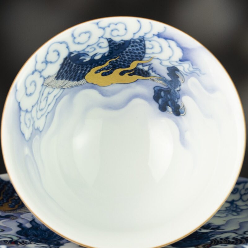 3 Handmade Hand-painted Qing Hua Ceramic Longma Spirit 120ml Gaiwan