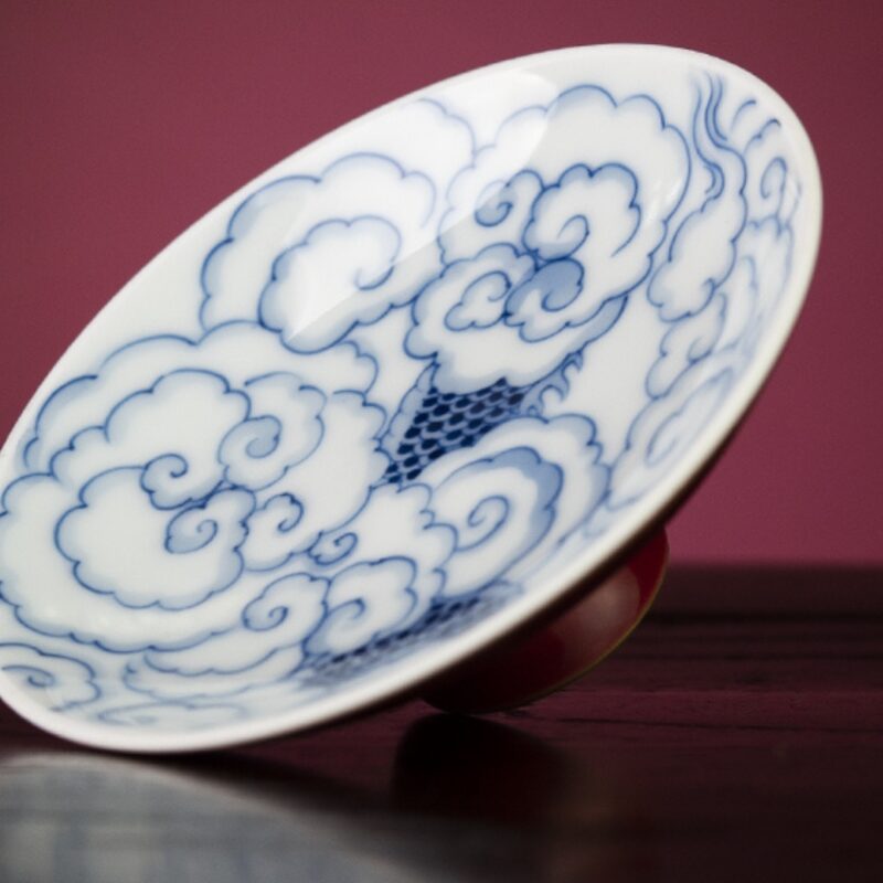 6 Hand-painted Ceramic Carmine Red Golden Carp Offering Treasure 120ml Gaiwan