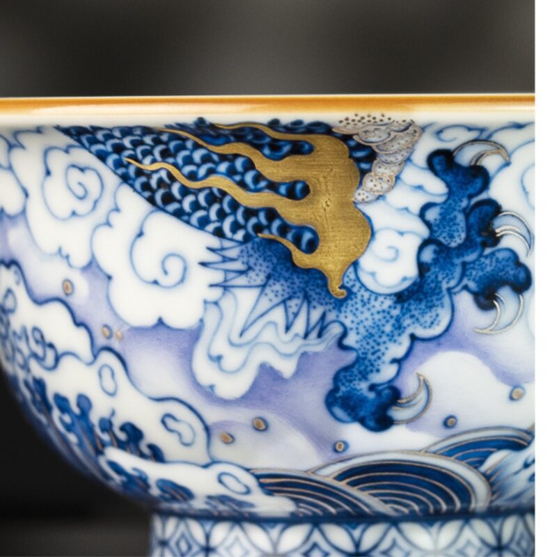 6 Handmade Hand-painted Qing Hua Ceramic Longma Spirit 120ml Gaiwan