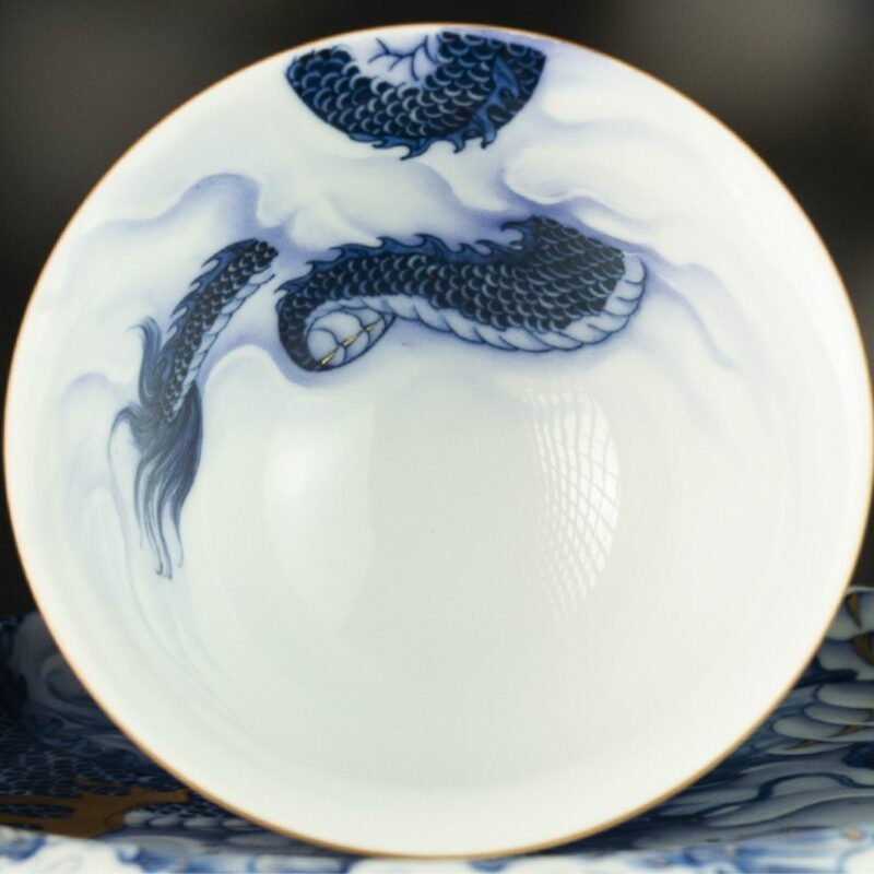 Handmade Hand-painted Qing Hua Ceramic  Dragon Drawing Water 120ml  Gaiwan