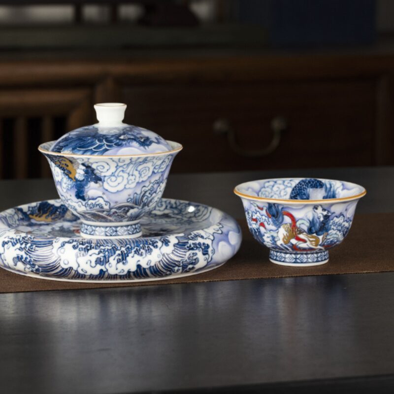 7 Handmade Hand-painted Qing Hua Ceramic Longma Spirit 120ml Gaiwan