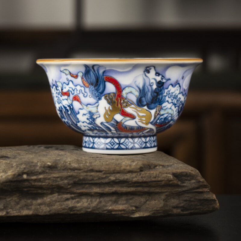 8 Handmade Hand-painted Qing Hua Ceramic Longma Spirit 120ml Gaiwan