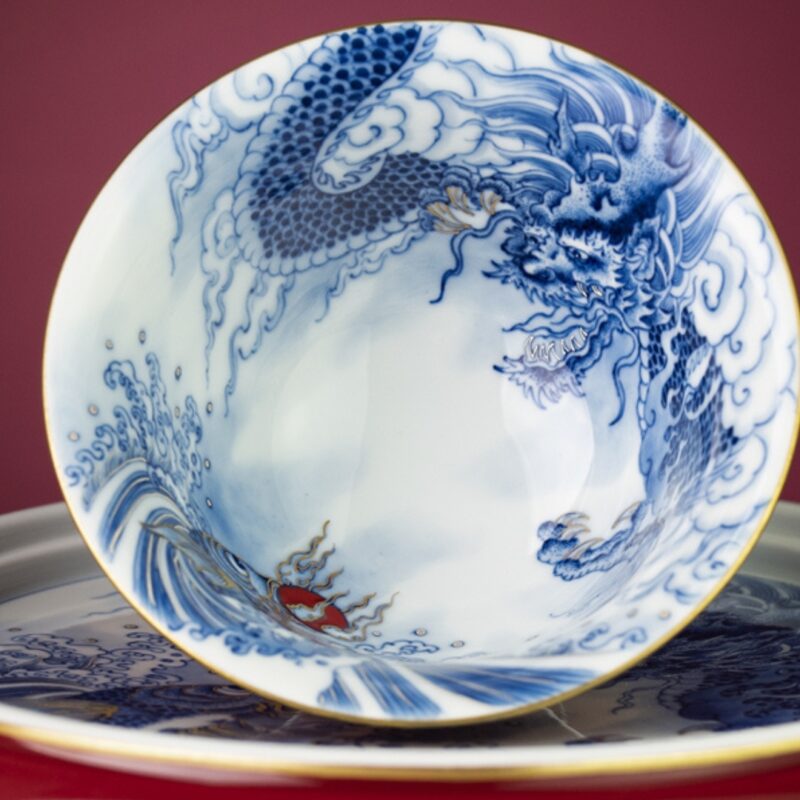 9 Hand-painted Ceramic Carmine Red Golden Carp Offering Treasure 120ml Gaiwan