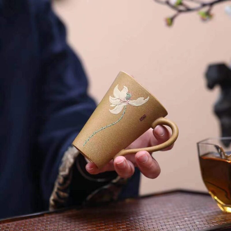 Hand-painted Zisha Yixing Duanni Lotus 145ml Tea Cup