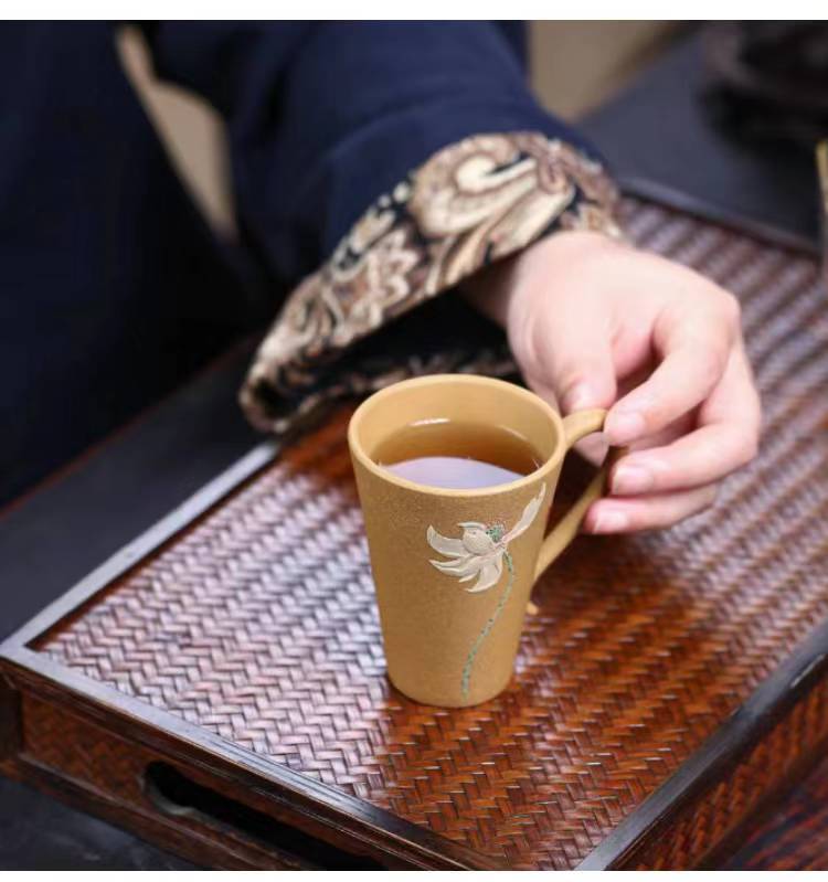 Hand-painted Zisha Yixing Duanni Lotus 145ml Tea Cup