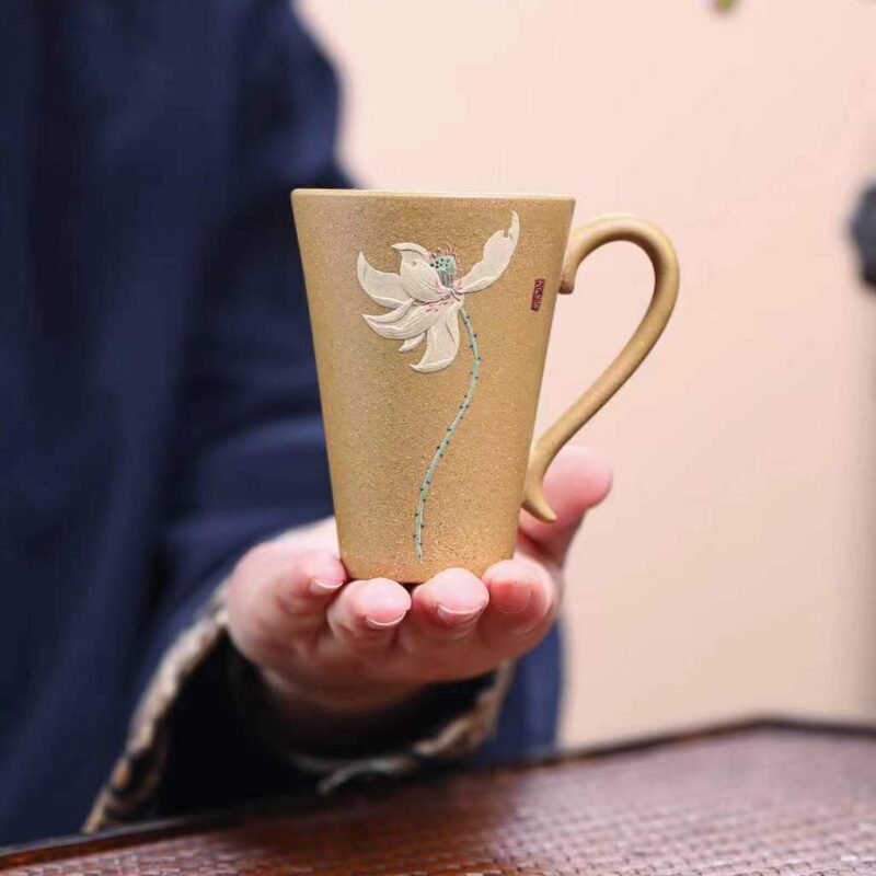 Hand-painted Zisha Yixing Duanni Lotus 145ml Tea Cup