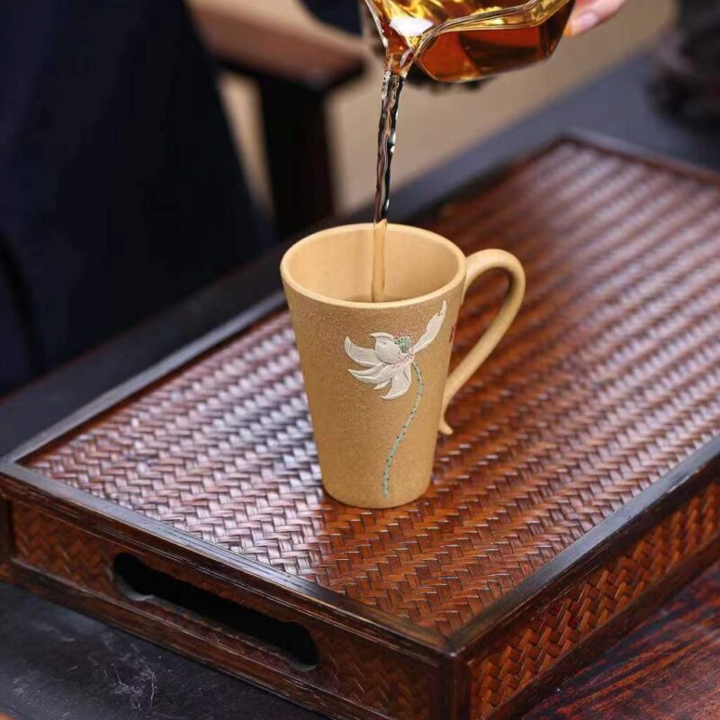Hand-painted Zisha Yixing Duanni Lotus 145ml Tea Cup