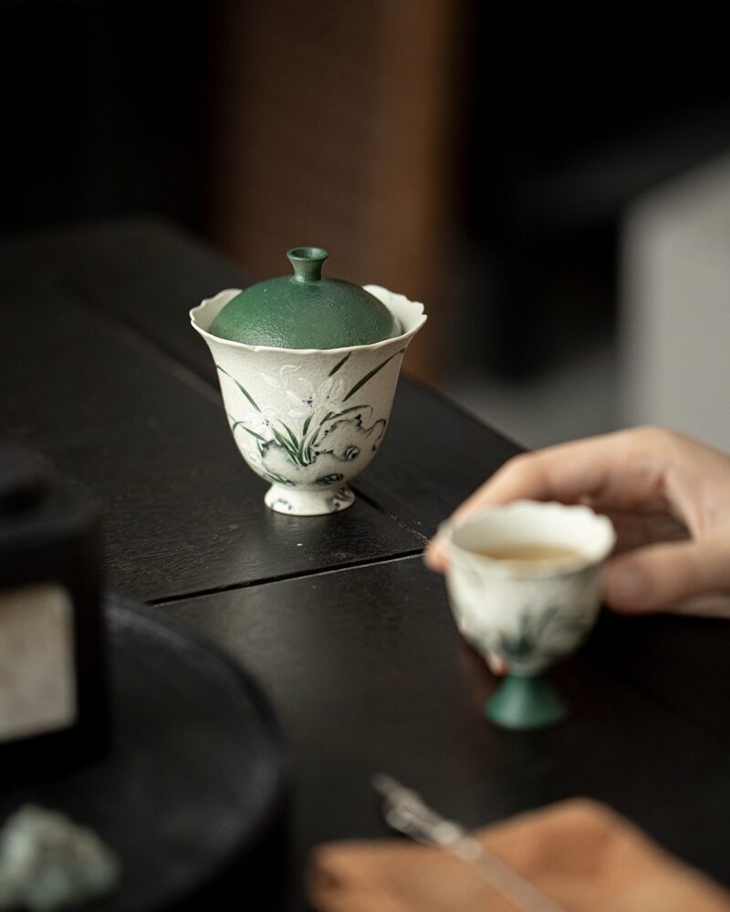 Hand-painted Vintage Style Ceramic Orchid 110ml Gaiwan6 Hand-painted Vintage Style Ceramic Orchid 110ml Gaiwan