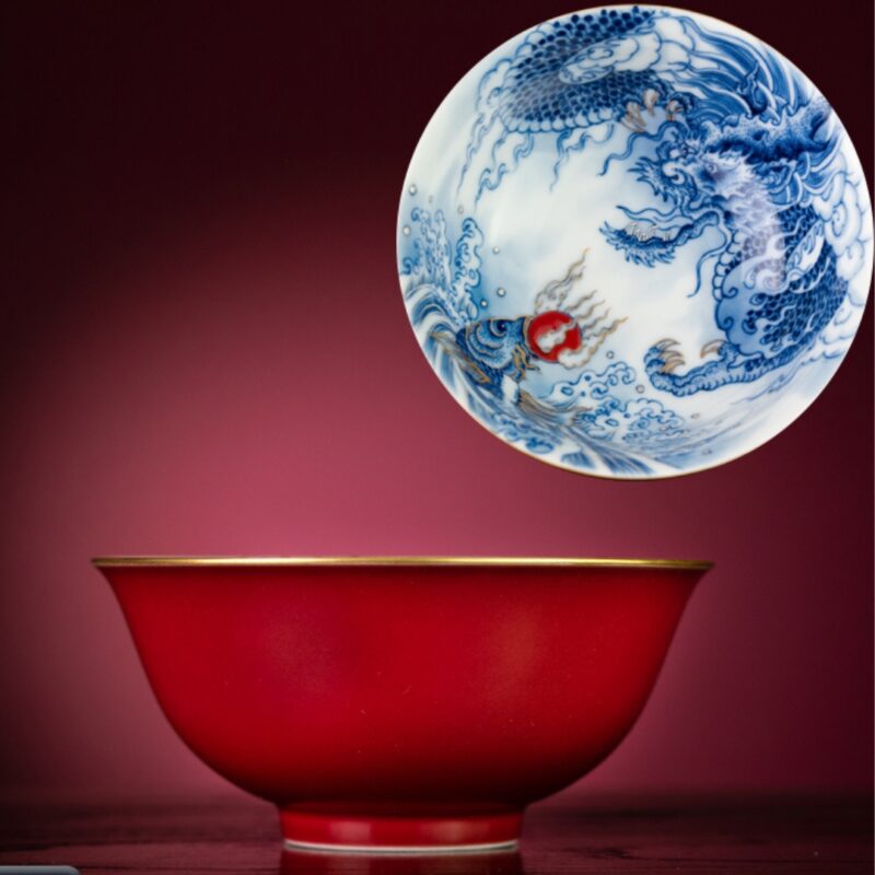 未命名 (1080 x 1080 像素) Hand-painted Ceramic Carmine Red Golden Carp Offering Treasure 120ml Gaiwan