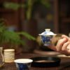 Hand-painted Qinghua Ceramic Kirin Wave 60ml Gaiwan Set